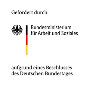 Gefördert durch Bundesministerium für Arbeit und Soziales aufgrund eines Beschlusses des Deutschen Bundestages mit Abbildung des Bundesadlers